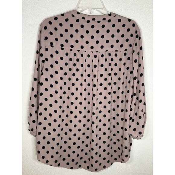 Torrid Top Women 1X Polka Dot Blouse Blush Pink Black Tie Front Georgette Shirt - Picture 2 of 12